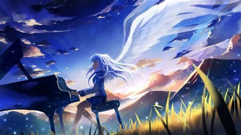 Anime Girl Angel White Hair Play Piano Wallpaper 1920x1080 777273