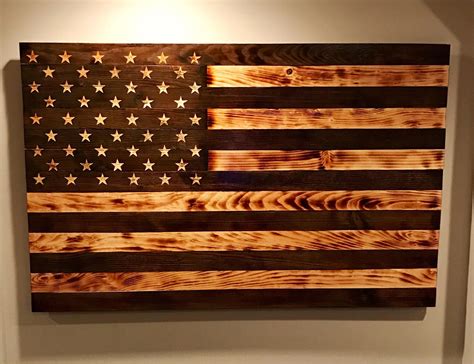 Wooden American Antique Flag Burned Rustic Wood Flag
