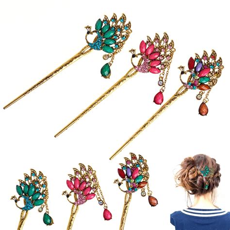 classical retro women elegant bobby pin colorful hairpin rhinestone hair stick hair stick