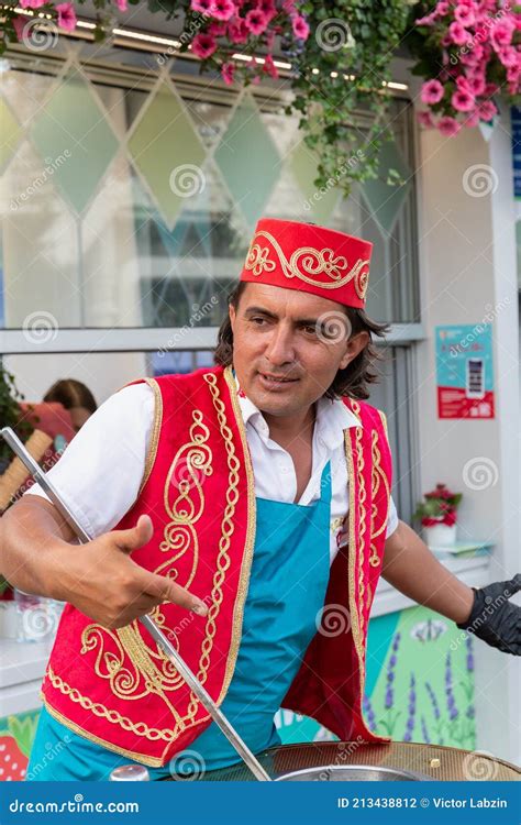 A Man In A Traditional Turkish Costume Selling Ice Cream Editorial