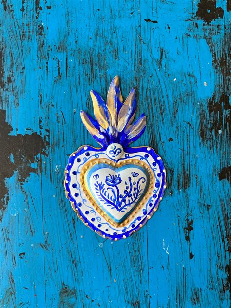 Talavera Tin Heart Mexican Sacred Heart Mexican Tin Wall Etsy
