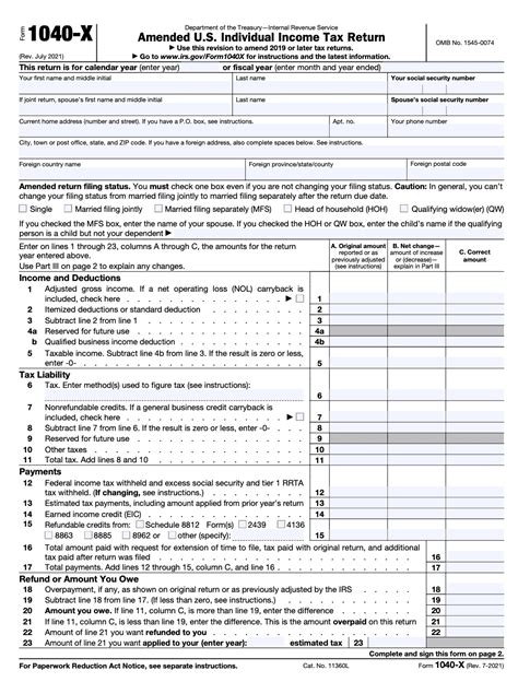 Form 1040 X Amended Us Individual Income Tax Return Definition