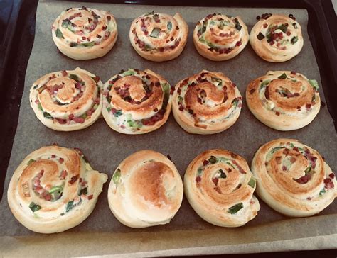 Homemade Savory Chelsea Buns With Scallions And Diced Ham Rfood