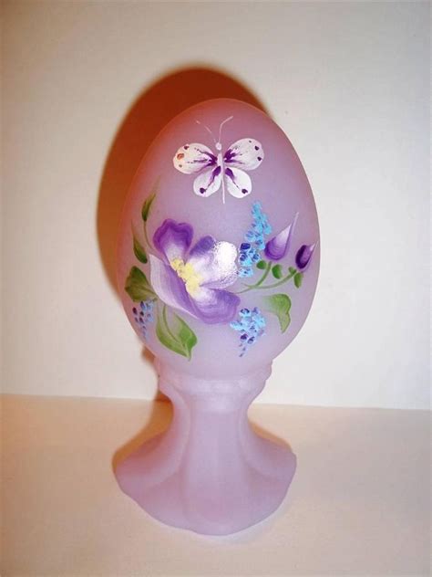 Fenton Glass Lavender Satin Purple Floral Butterfly Egg On Stand Jk Spindler 12 Fenton Glass