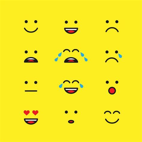 Set Line Art Emoticons Emoji Icons Yellow Smile Icons Vector Stock