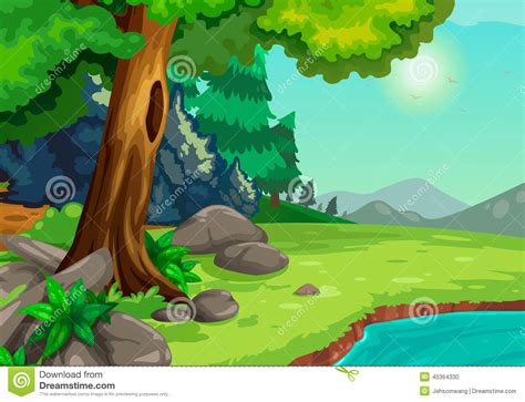 Forest With A River Background Stock Vector Illustration Of