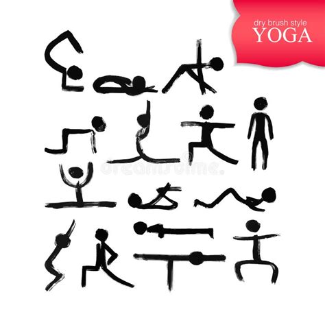 Stick Figures In Different Yoga Poses Created By Dry Brush Grunge