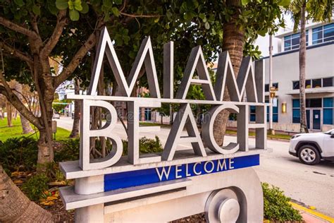 Miami Beach Welcome Sign Miami Florida February 14 2022 Editorial