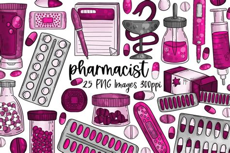 Pink Pharmacist Clipart Set 25 Pharmacy Tech Png Images