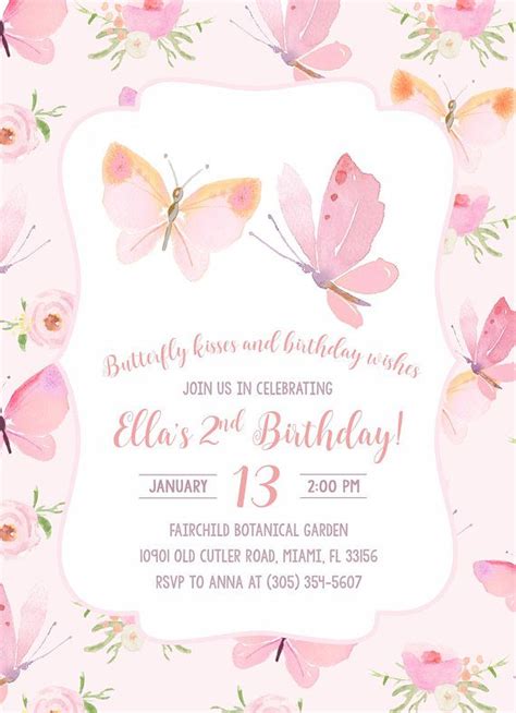 Butterfly Birthday Invitation Butterfly Invitation Pink Butterfly Birthday Invitation Girl