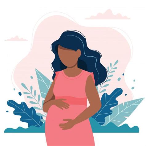 Premium Vector Black Pregnant Woman With Nature And Leaves