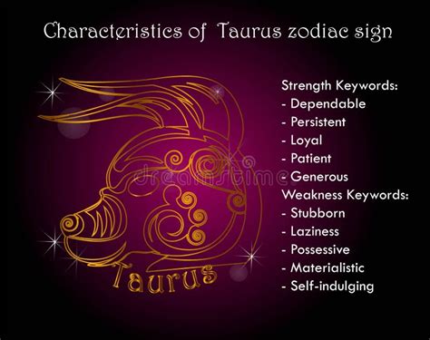 Characterestics Of Taurus Zodiac Sign Stock Vector Illustration Of