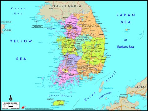 Korea comprises the korean peninsula (the mainland) and 3,960 nearby islands. South Korea Political Wall Map | Maps.com.com