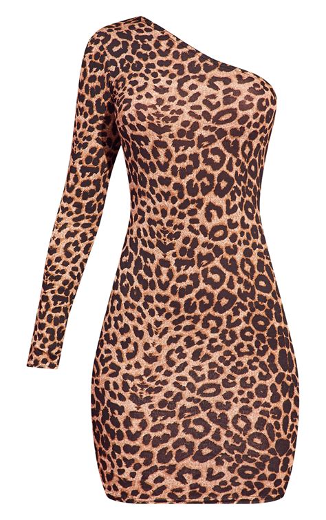 Leopard Print One Shoulder Bodycon Dress Prettylittlething Usa