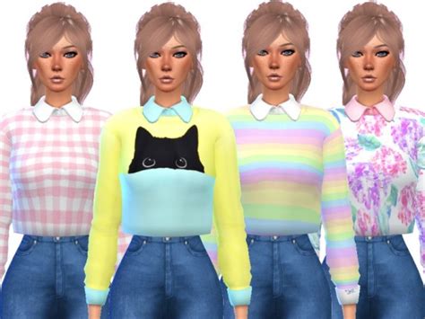 The Sims Resource Adorable Collar Shirt By Wicked Kittie • Sims 4