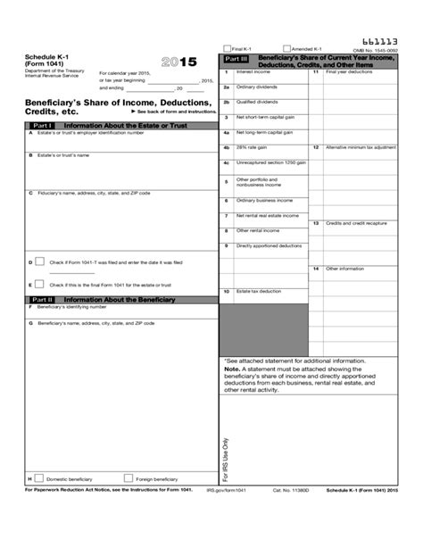 Form 1041 Schedule K 1 Beneficiarys Share Of Income Deductions