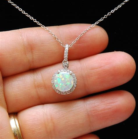 Opal Necklace October Birthstone Necklace White Opal Pendant Silver