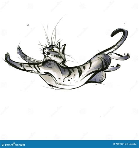 Sketch Of A Cat Jumping Stock Illustration Illustration Of Cheerful