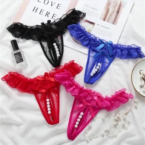 women see through japanese hot open crotch g string briefs lace crotchless pearl underwear