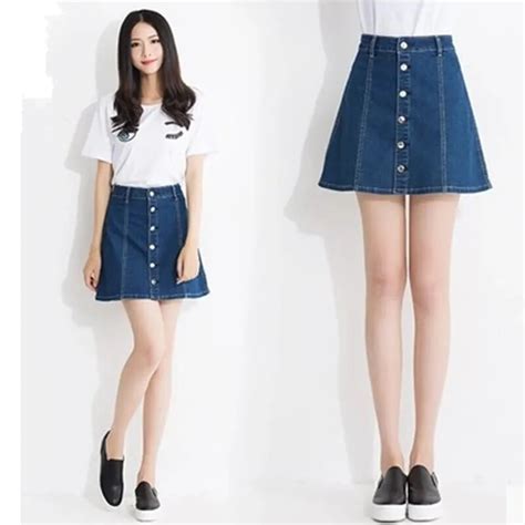 2017 Fashion Women Denim Skirt Buttons Style Blue Color Knee Length Jeans Skirt Female Wrap