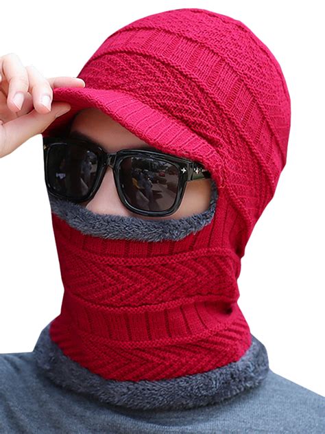 Men Women Winter Thermal Beanie Knit Fleece Hat Scarf Neck Warmer