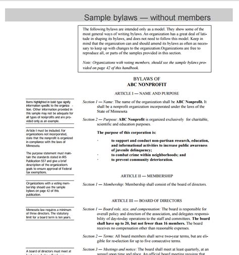 Free Bylaws Template For Nonprofit Organization Printable Templates