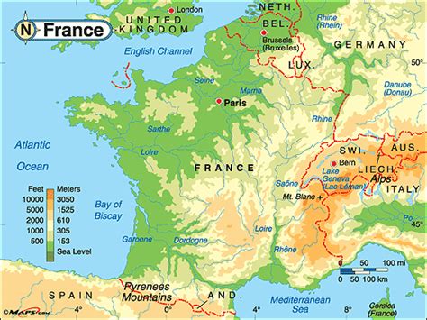 France Physical Map By From Worlds Largest Map Store