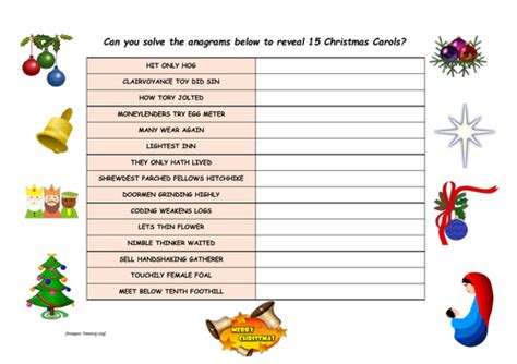 Christmas Carols Anagrams Teaching Resources