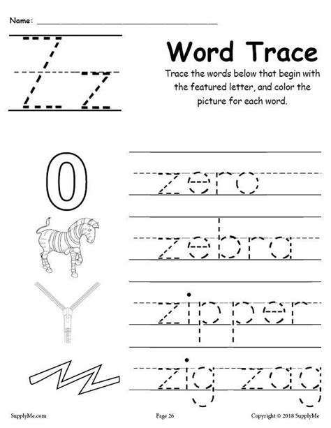 Letter Z Words Alphabet Tracing Worksheet Supplyme