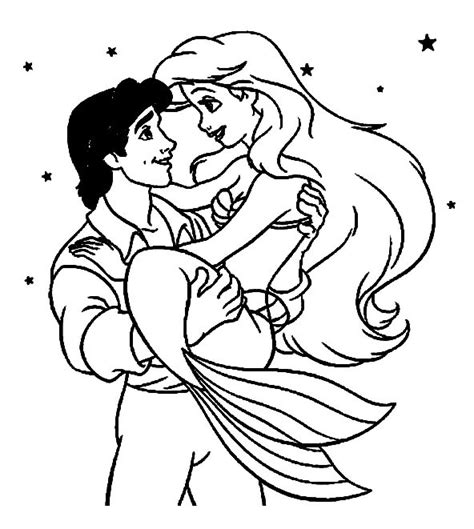 Desenhando a Sereia Ariel nos Braços de Eric para colorir imprimir e