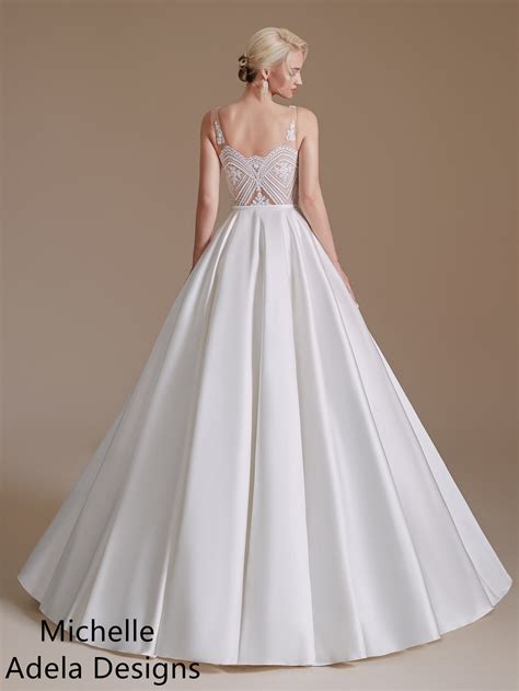 A Line Lace Satin Wedding Dress Adela Designs