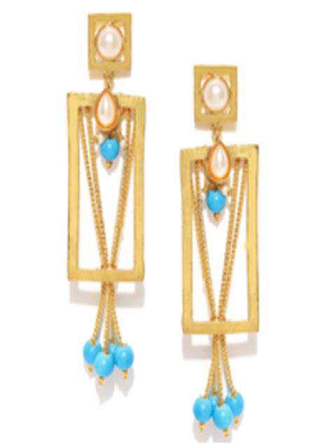 Buy Panash Turquoise Blue Gold Plated Beaded Antique Drop Earrings