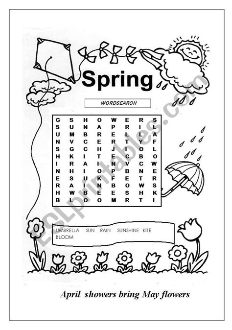 Spring Wordsearch Esl Worksheet By Valleygirl