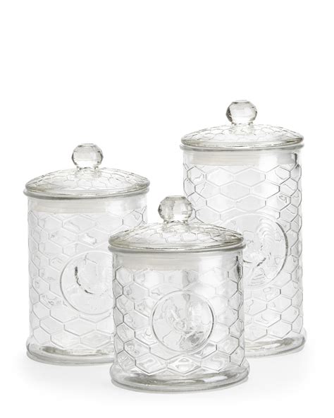 Circleware 3 Piece Rooster Glass Canister Set Glass Canister Set