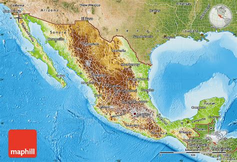 Physical Map Of Mexico Satellite Outside Shaded Relief Sea
