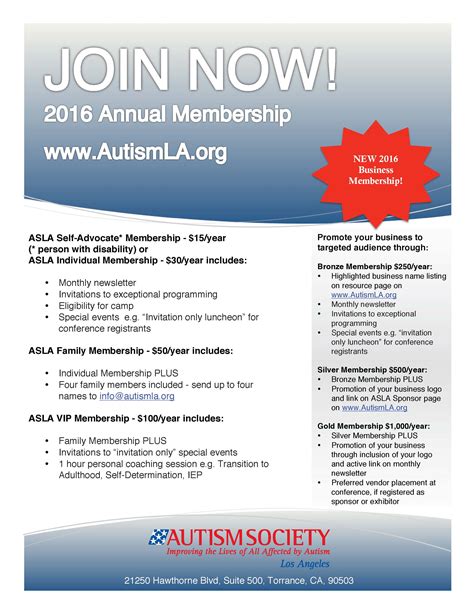 Membership Flyer V60 Autism Society Of Los Angeles