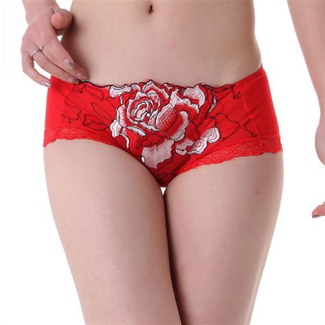 high grade bamboo fiber panties peony embroidery sexy lace women s underwear briefs knickers on