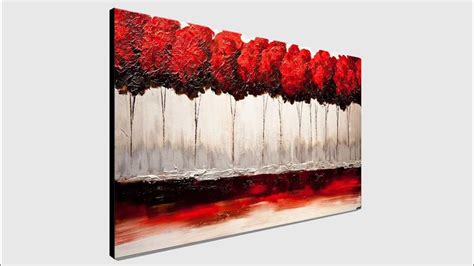 Red Blooming Trees Painting Red Blossom Landscape Palette Knife