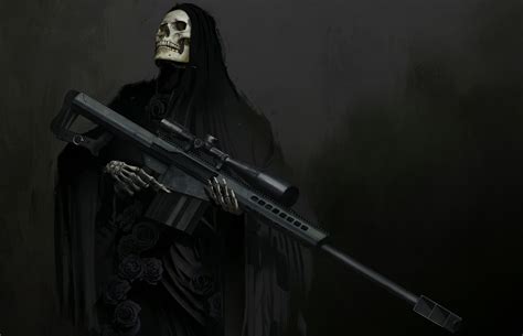 Download Sniper Rifle Weapon Skull Dark Grim Reaper Hd Wallpaper By Max