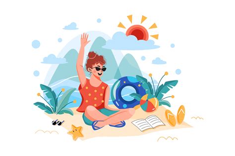 Girl Enjoying Summer Vacation Illustration Concept Flat Illustration