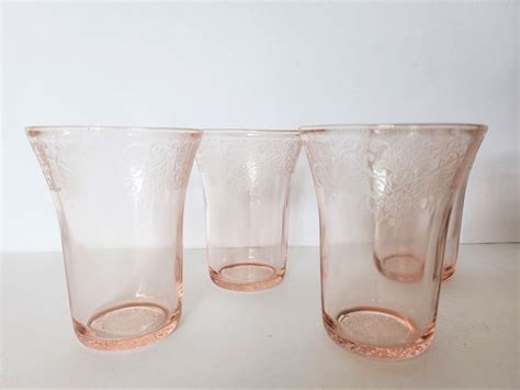VTG Hazel Atlas Florentine Pink Depression Glass 4 1 4 Flat Tumblers