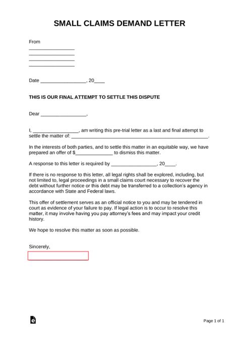 Sample Letter Of Intent Small Claims Court