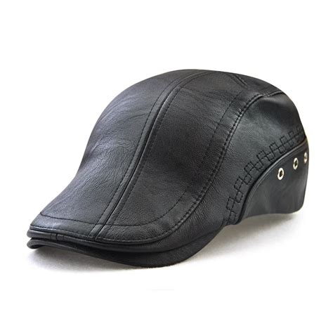 2018 New Fashion 100 Pu Leather Newsboy Caps Mens Hats Leather Caps