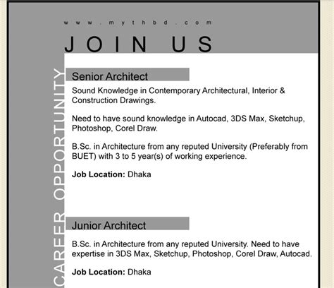 Vacancy Myth Ltd Post Name Junior Architect Job Circular
