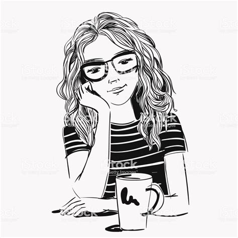 Beautiful Girl With Coffee Cup Free Vector Art Coffee Cup Drawing Coffee Illustration