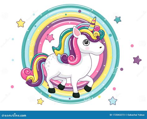 Cute Cartoon Unicorn Characters Star And Rainbow Colorful Stock Vector