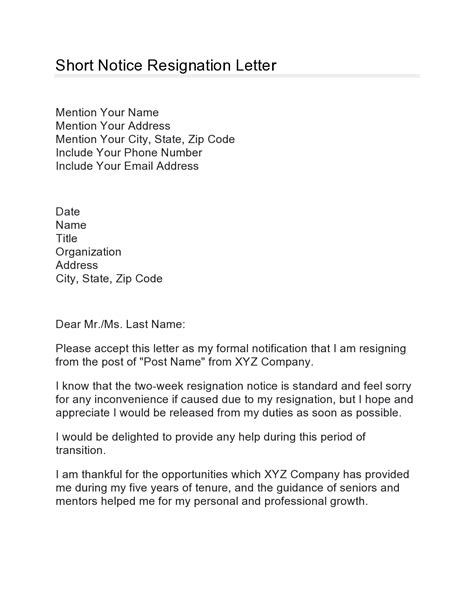 30 Short Notice Resignation Letters FREE TemplateArchive