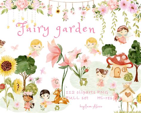 Fairy Garden Watercolor Clipart Enchanted Forest Fairy Tale Etsy