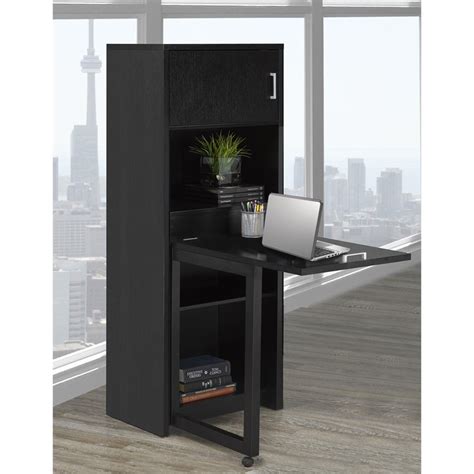 Brassex Multi Tier Bookcase With Fold Down Desk In Black 170291 Blk