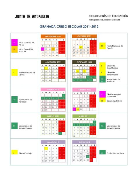 Ampa El Castillo Calendario Escolar Para El Curso 2011 2012
